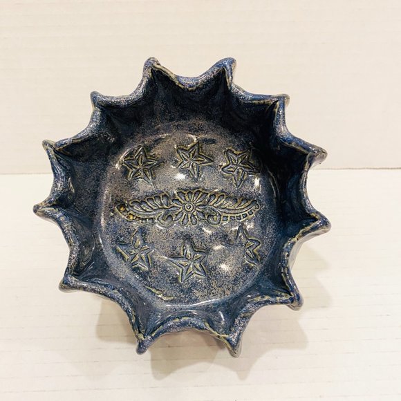 Handmade Pottery Trinket Dish Bowl Blue - Picture 5 of 6